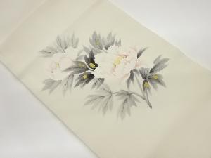 作家物 塩瀬金彩手描き牡丹模様名古屋帯(松葉仕立て)